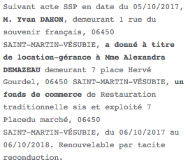 publicite legale mise en location gerance